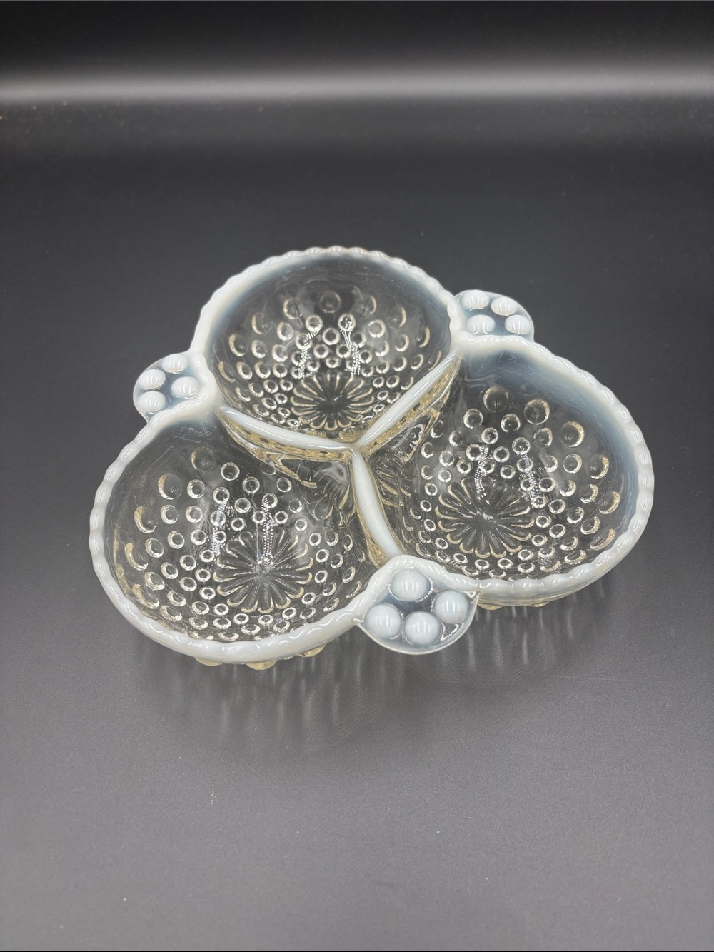 Vintage Opalescent Three-Section Glass Serving Dish - White